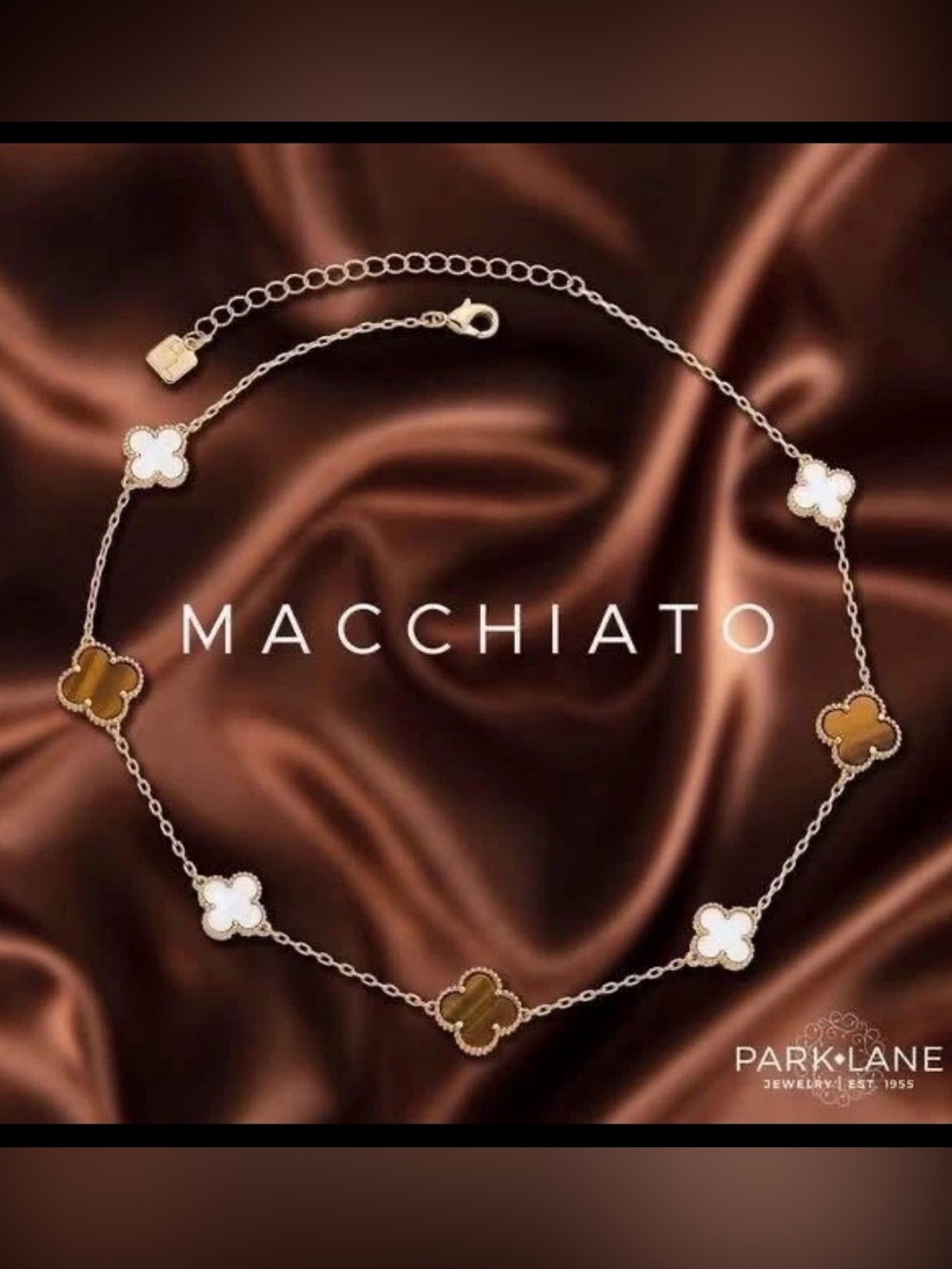 Park Lane Macchiato Quatrefoil Necklace in White and Brown Tiger Eye Luxe